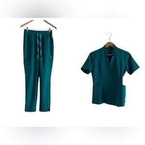 FIGS Technical Collection Scrub Set Woman Small Teal Inala Top Yola HW Botton